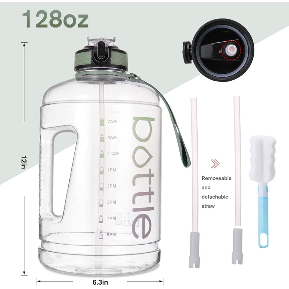 BOTTLE Gallon Water Bottle Motivational/ Straw&Big Handle, 1 Gallon - Brand New